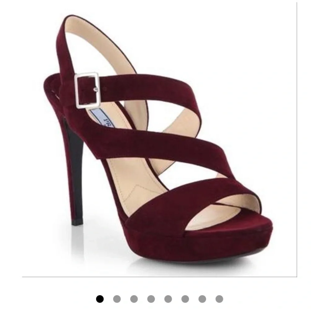 Prada Suede Plum Asymmetrical Triple Strap Platform Sandal - Picture 1 of 8